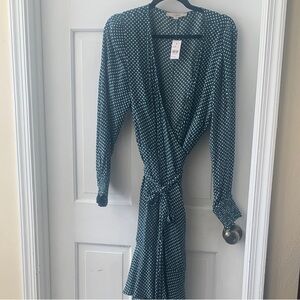 LOFT Green Polka Dot Wrap Dress